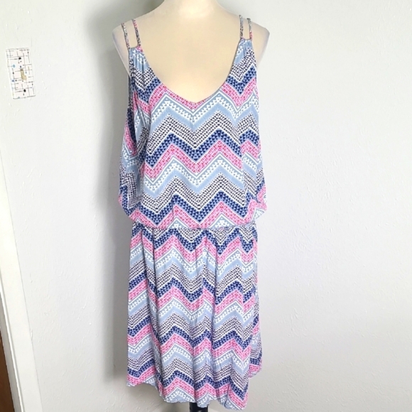 GAP Pink,Blue & White Chevron Patterned Sleeveless Dress, Size XXL - Picture 1 of 11
